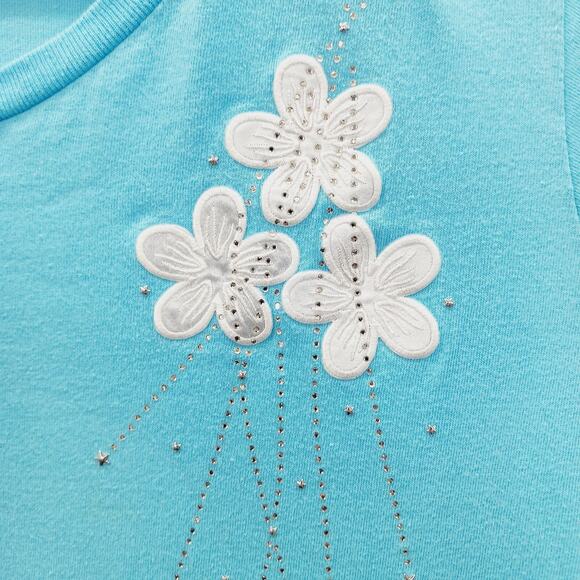 T-Shirt Size M Blue Maui Hawaii Silver Stud Rhinestone Applique Plumeria Travel - Picture 4 of 14